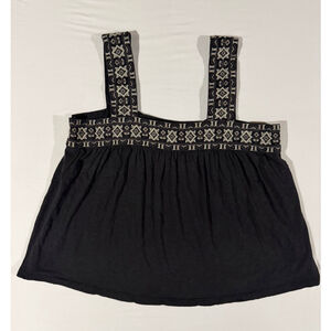 XL Lucky Brand Black Boho Embroidered Strap Tank Peplum Festival Babydoll